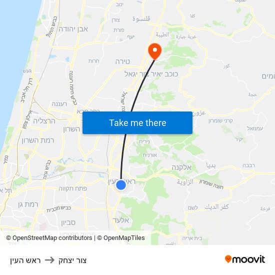 ראש העין to צור יצחק map