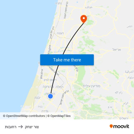 רחובות to צור יצחק map