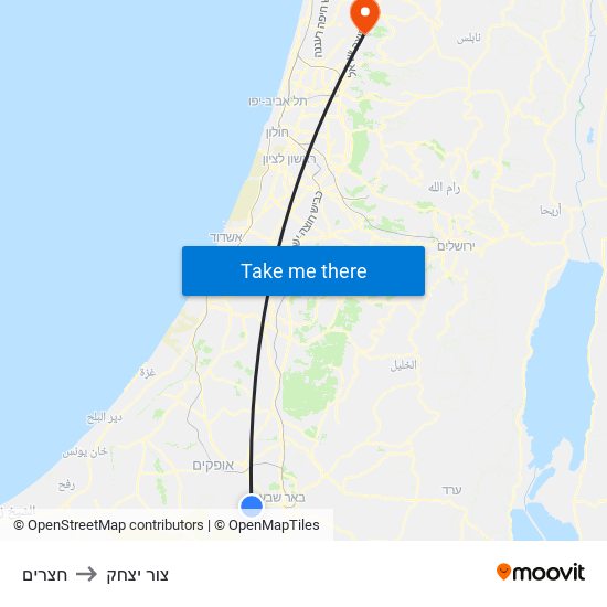 חצרים to צור יצחק map