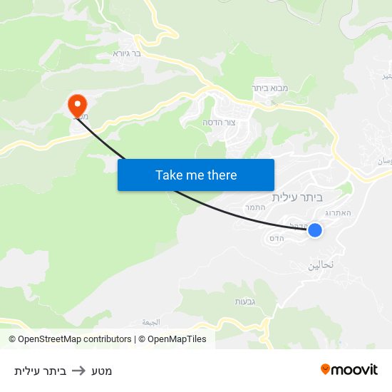 ביתר עילית to מטע map