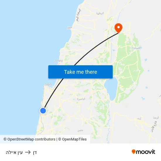 Ein Ayala to Dan map