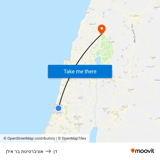 אוניברסיטת בר אילן to דן map
