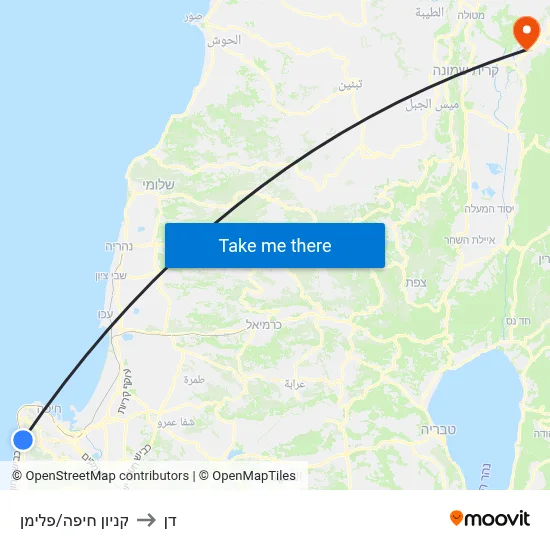 Haifa Mall/Fliman to Dan map