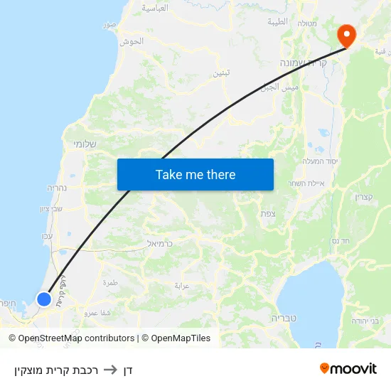 רכבת קרית מוצקין to דן map