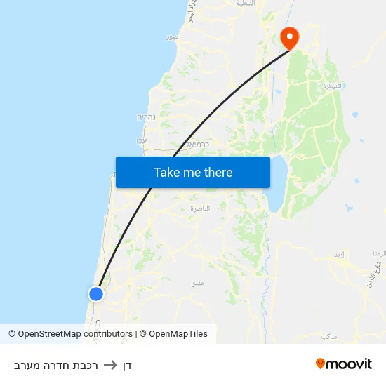 Hadera West Station to Dan map