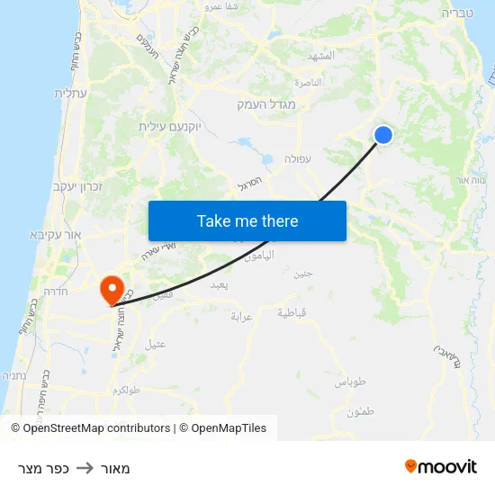 כפר מצר to מאור map