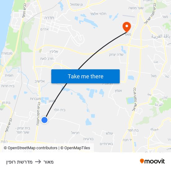 מדרשת רופין to מאור map