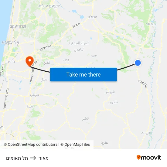 תל תאומים to מאור map