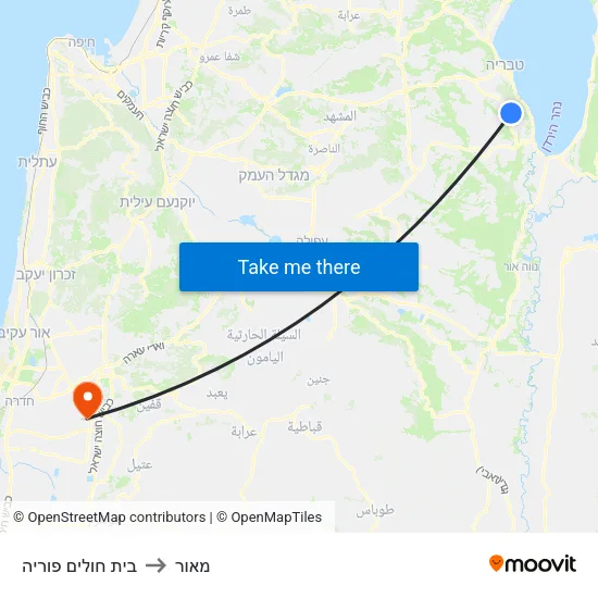 בית חולים פוריה to מאור map