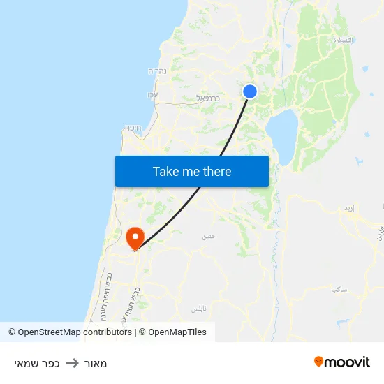 כפר שמאי to מאור map