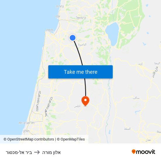 ביר אל-מכסור to אלון מורה map