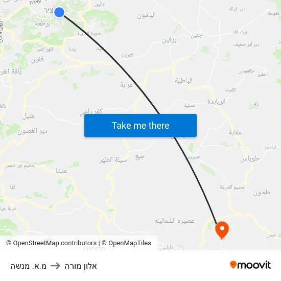 מ.א. מנשה to אלון מורה map