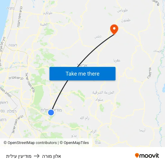 מודיעין עילית to אלון מורה map