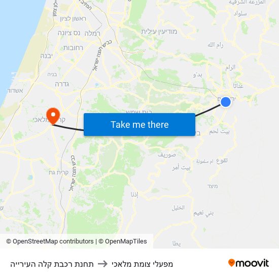 תחנת רכבת קלה העירייה to מפעלי צומת מלאכי map