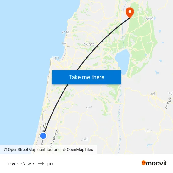 מ.א. לב השרון to גונן map