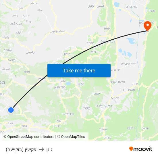 פקיעין (בוקייעה) to גונן map