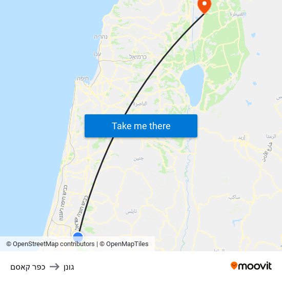 כפר קאסם to גונן map