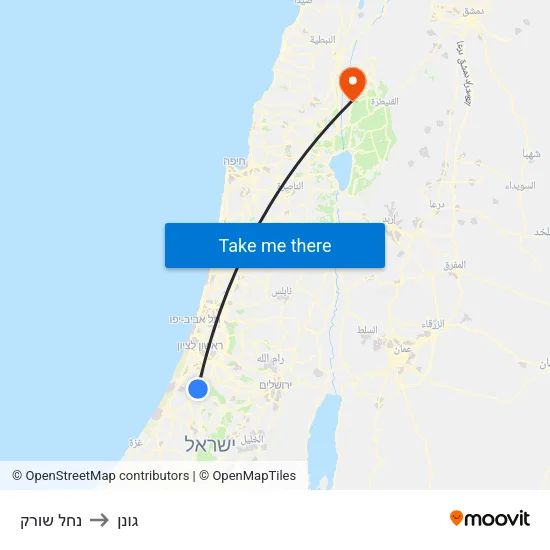 נחל שורק to גונן map