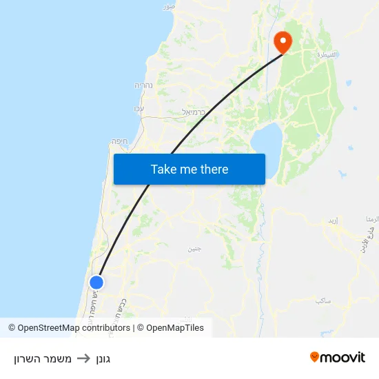 משמר השרון to גונן map
