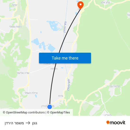 משמר הירדן to גונן map