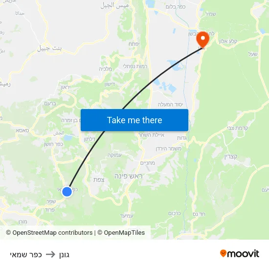 כפר שמאי to גונן map