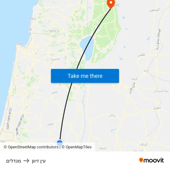 מגדלים to עין זיוון map