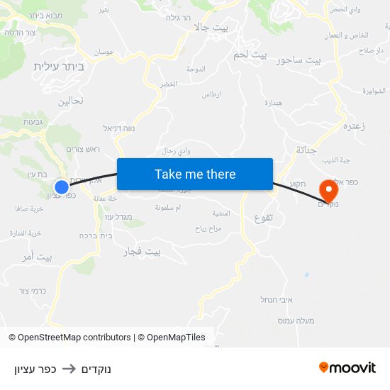 כפר עציון to נוקדים map