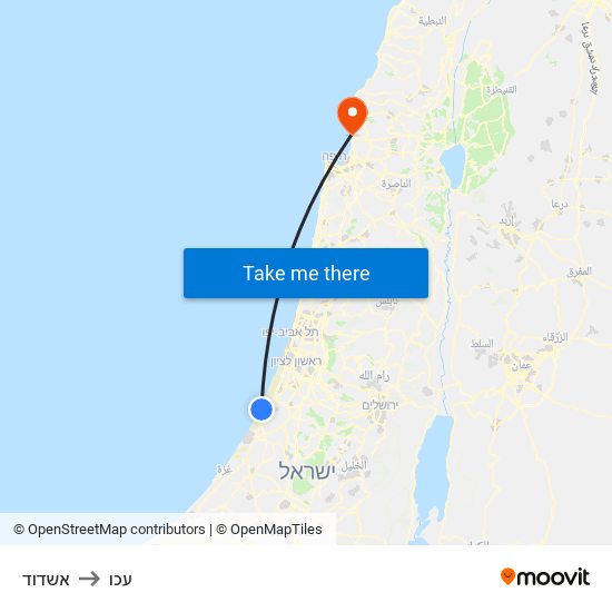 אשדוד to עכו map