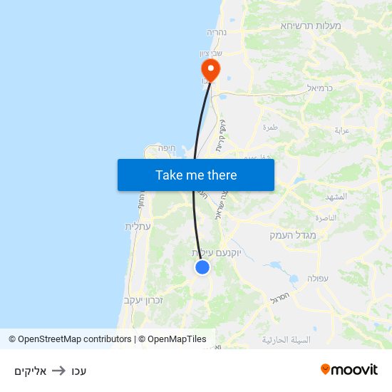 אליקים to עכו map