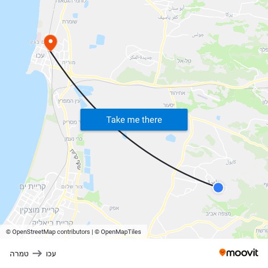 טמרה to עכו map