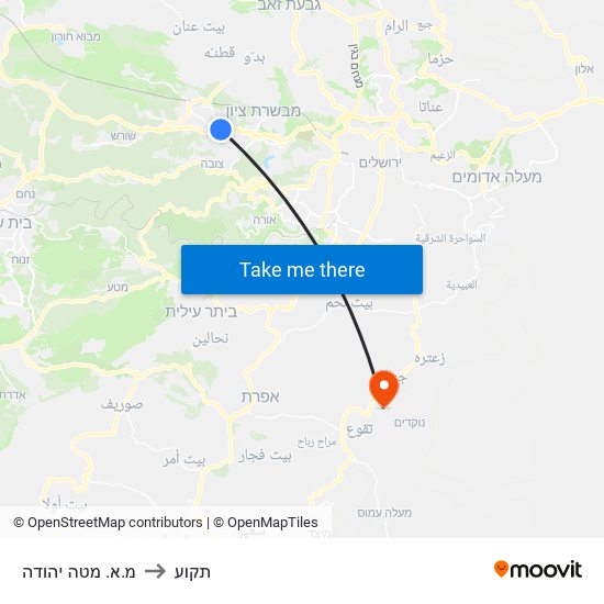 מ.א. מטה יהודה to תקוע map