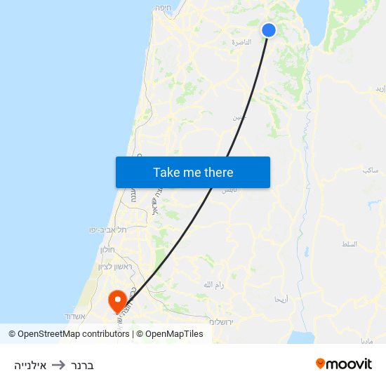 אילנייה to ברנר map