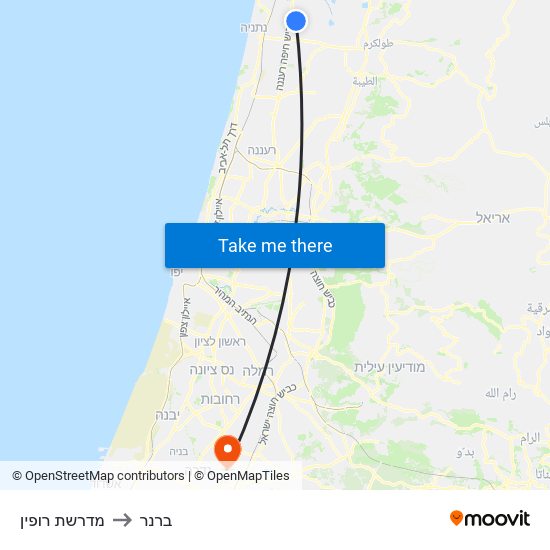 מדרשת רופין to ברנר map