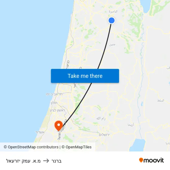 מ.א. עמק יזרעאל to ברנר map