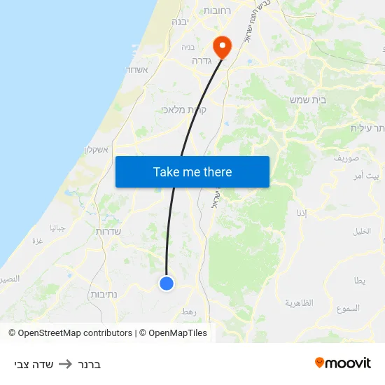שדה צבי to ברנר map