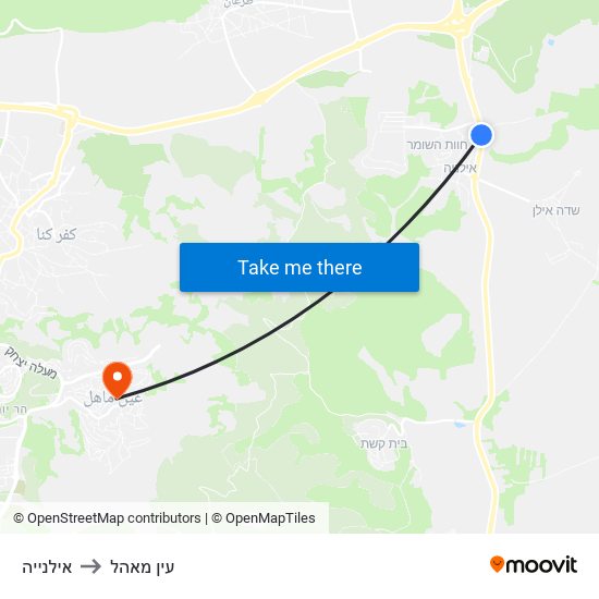 אילנייה to עין מאהל map