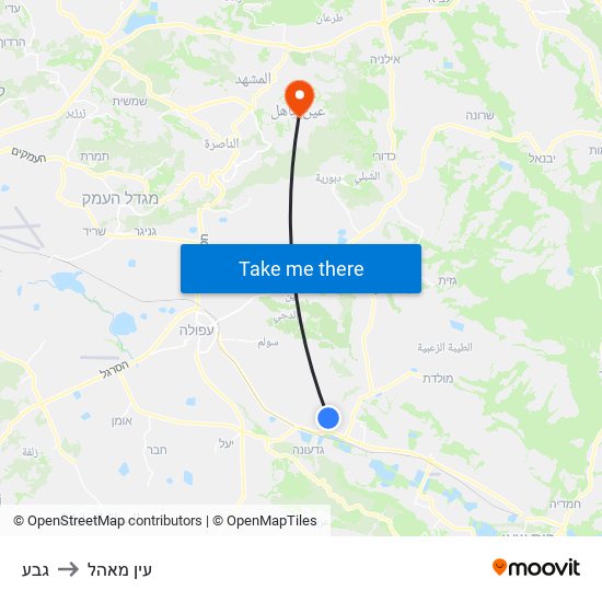 גבע to עין מאהל map