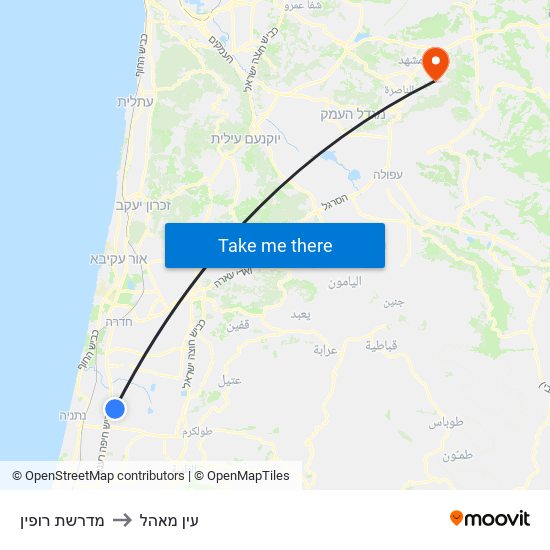 מדרשת רופין to עין מאהל map