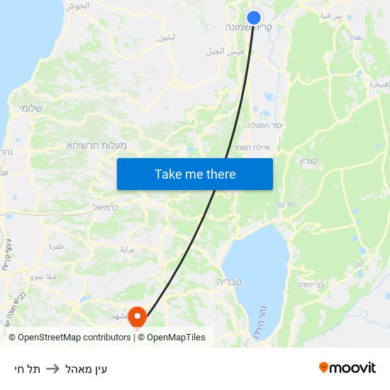 תל חי to עין מאהל map