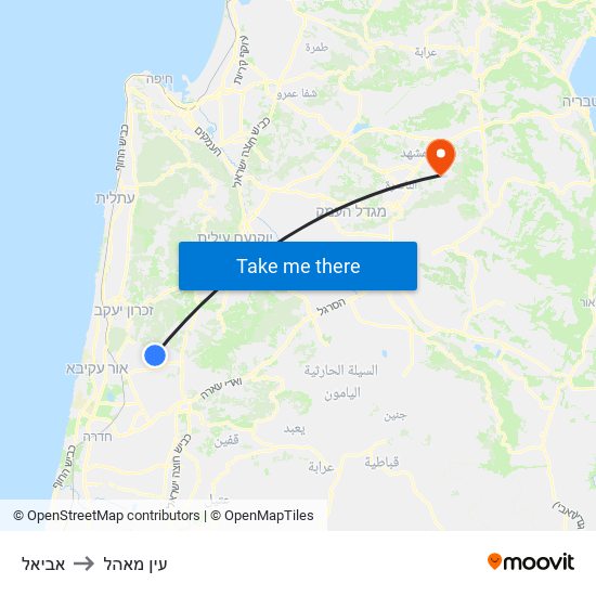 אביאל to עין מאהל map