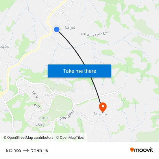 כפר כנא to עין מאהל map