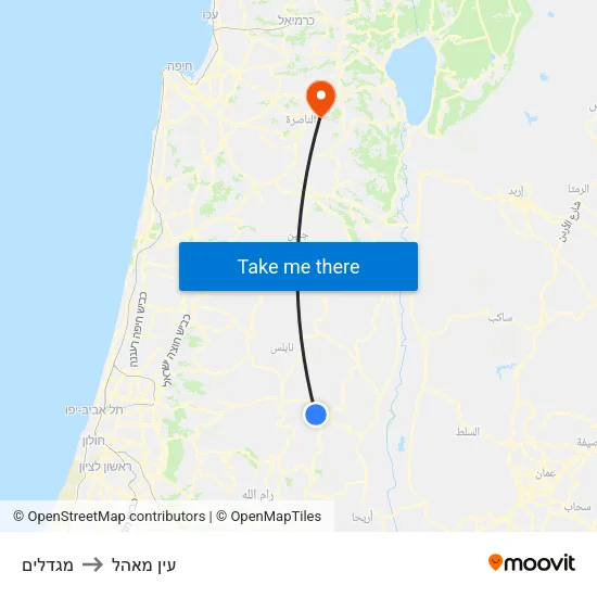 מגדלים to עין מאהל map