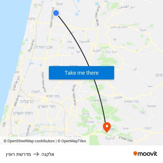 מדרשת רופין to אלקנה map