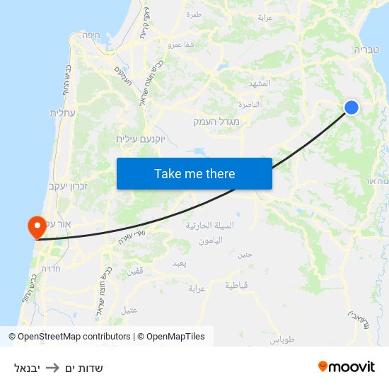 יבנאל to שדות ים map