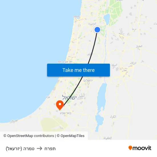 טמרה (יזרעאל) to תפרח map