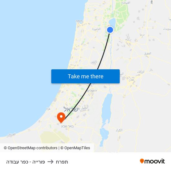 פורייה - כפר עבודה to תפרח map