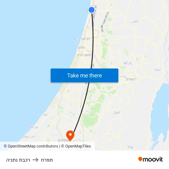 רכבת נתניה to תפרח map