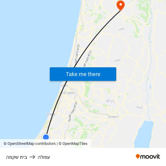 בית שקמה to עפולה map