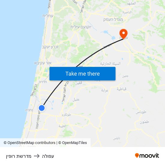 מדרשת רופין to עפולה map