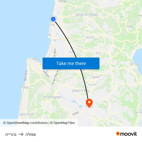 נהרייה to עפולה map